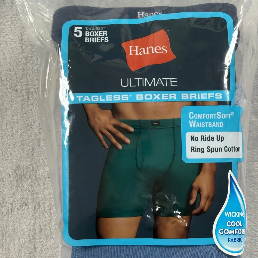 Hanes Ultimate Tagless Boxer Briefs 5-Pack Mens Small 28-30 Blue‎ Cotton